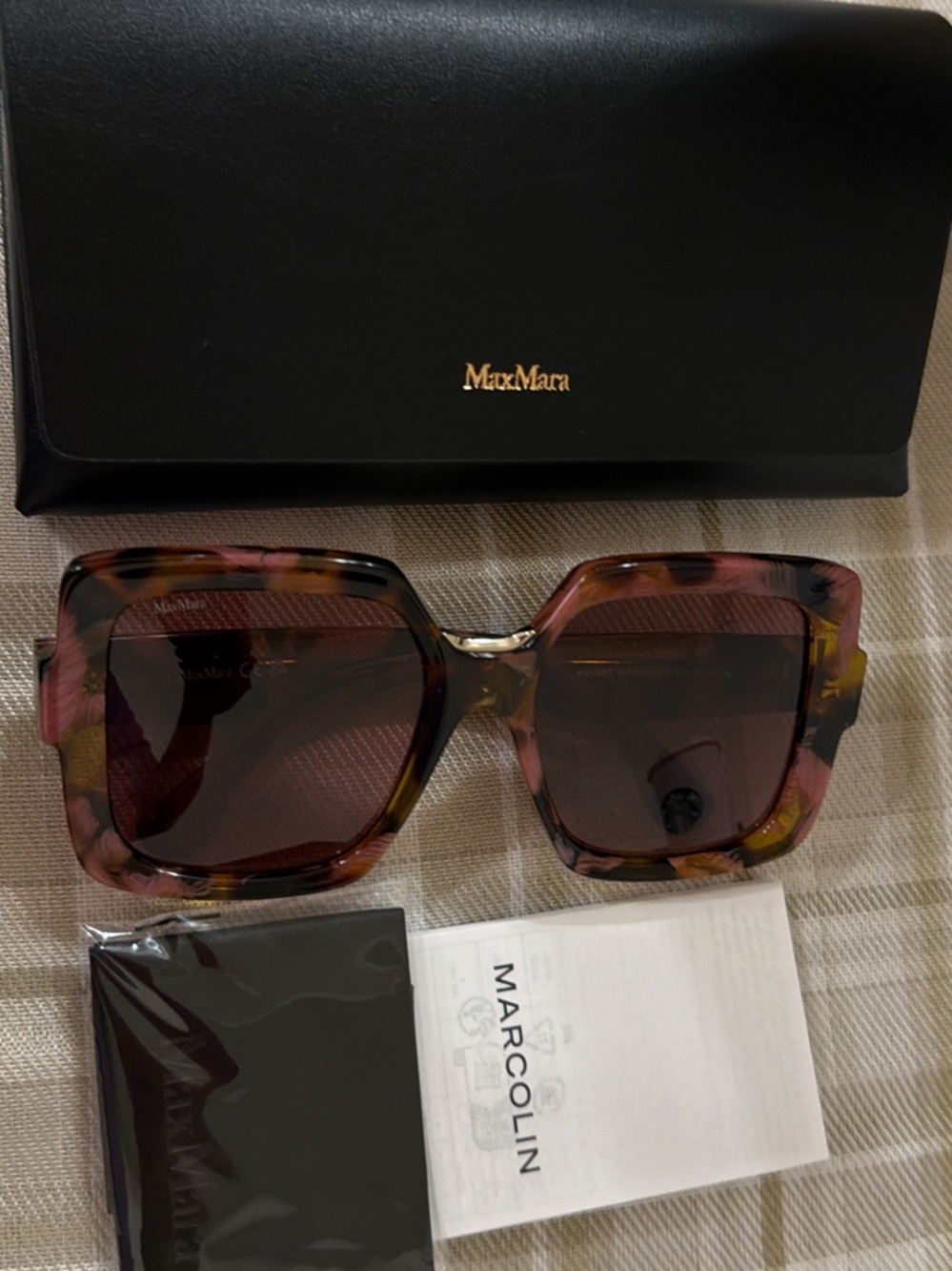 MaxMara Pink Tortoiseshell Square Sunglasses
